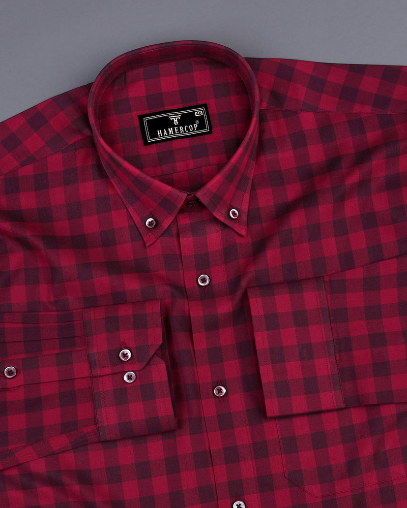 Admont Red With Maroon Twill Check Premium Cotton Shirt