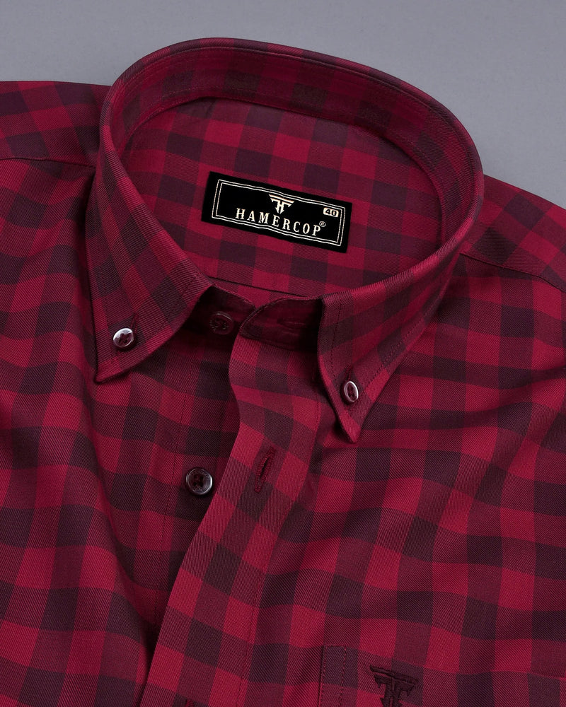 Admont Red With Maroon Twill Check Premium Cotton Shirt