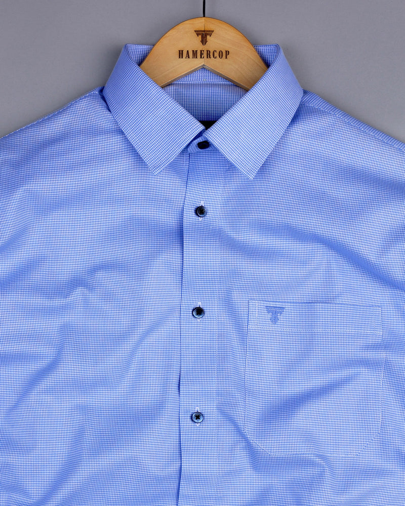 Tropsin Blue Houndstooth Dobby Check Premium Giza Shirt