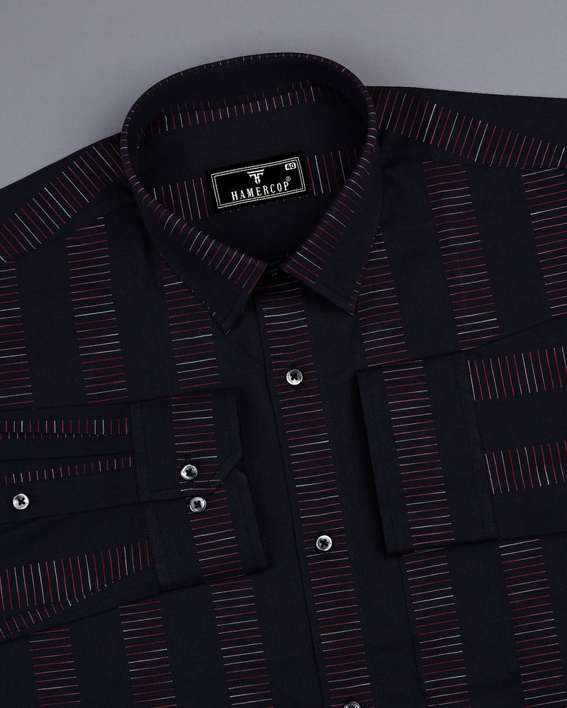 Bravo Black With Red Stripe Formal Cotton Shirt