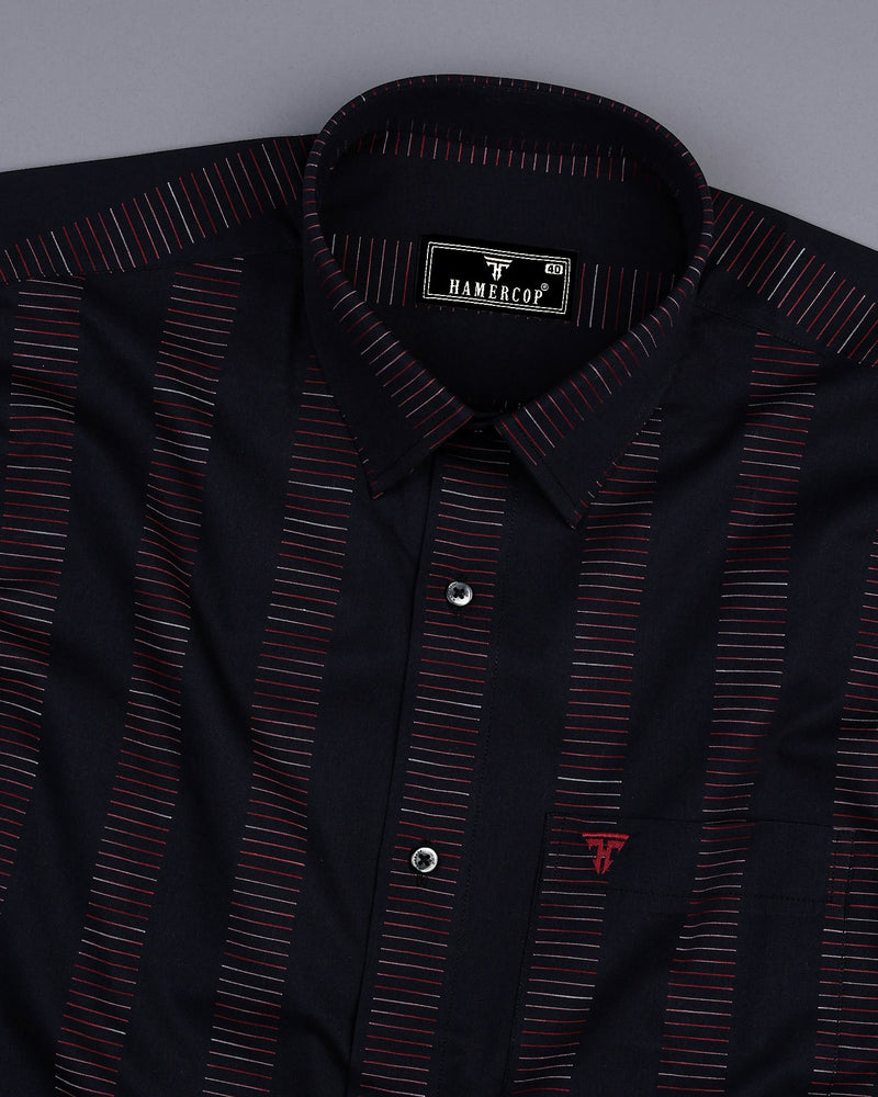 Bravo Black With Red Stripe Formal Cotton Shirt