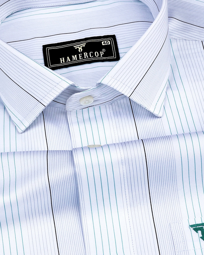 Buren Rama Green With White MultiStripe Premium Giza Shirt