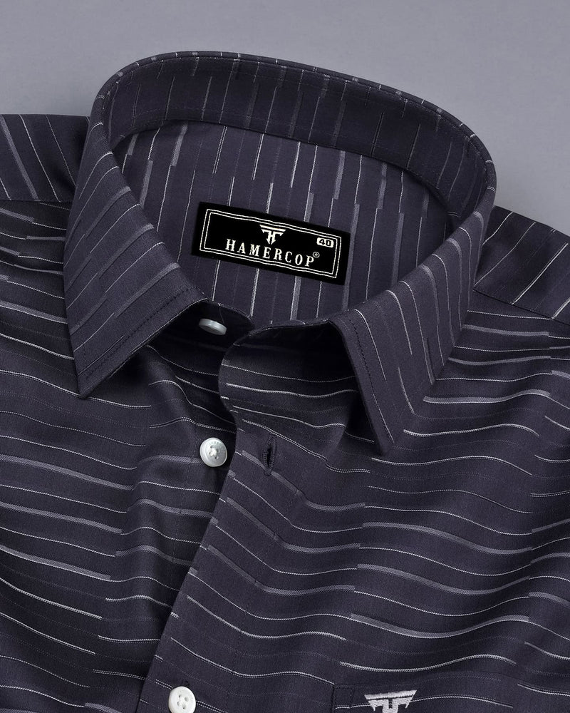 Marvel Gray With White Weft Stripe Cotton Shirt