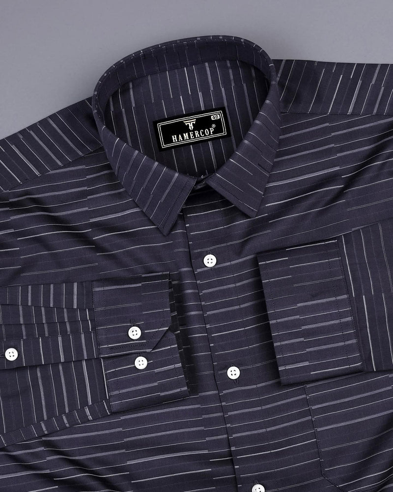 Marvel Gray With White Weft Stripe Cotton Shirt