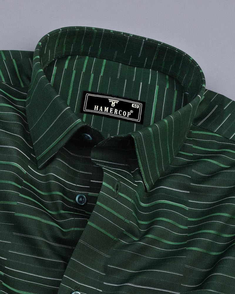 Marvel Green With White Weft Stripe Cotton Shirt