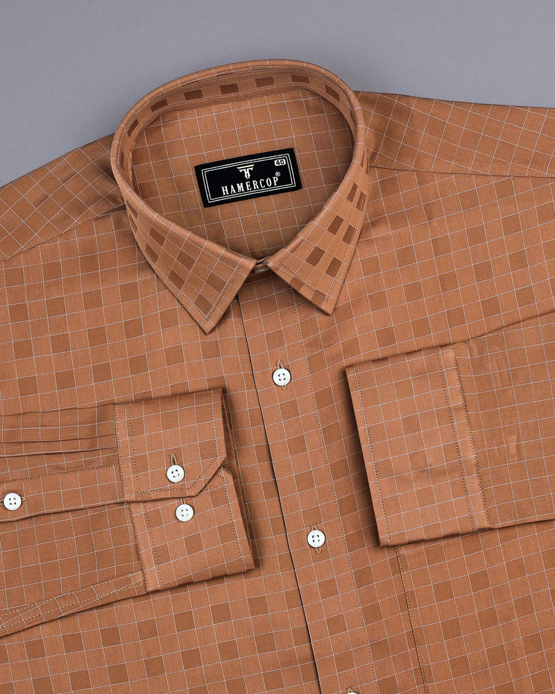 Tenex Brown With White Check Premium Giza Shirt