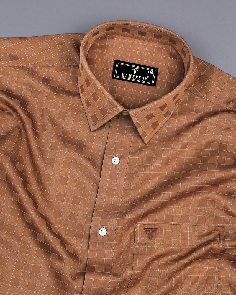 Tenex Brown With White Check Premium Giza Shirt