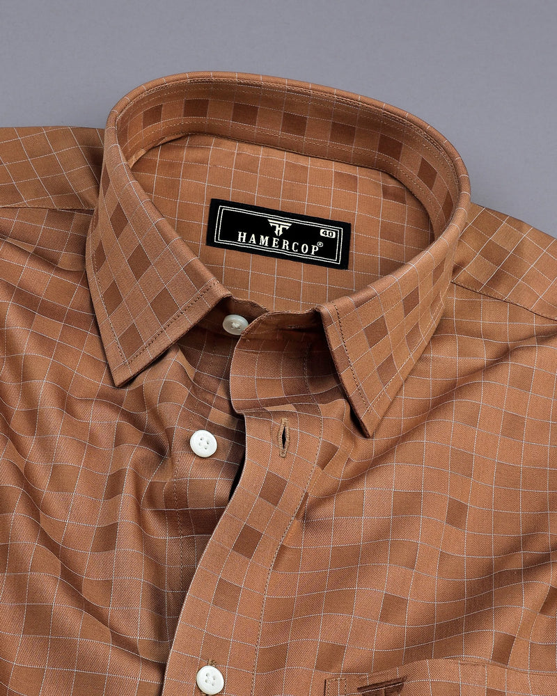 Tenex Brown With White Check Premium Giza Shirt