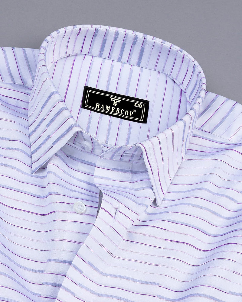 Marvel Purple With Gray Weft Stripe White Cotton Shirt