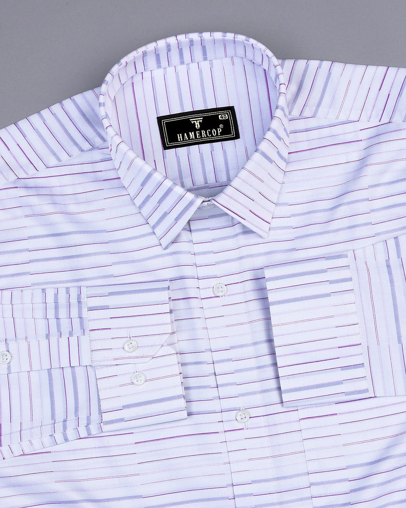 Marvel Purple With Gray Weft Stripe White Cotton Shirt