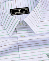 Marvel Cream With Green Weft Stripe White Cotton Shirt