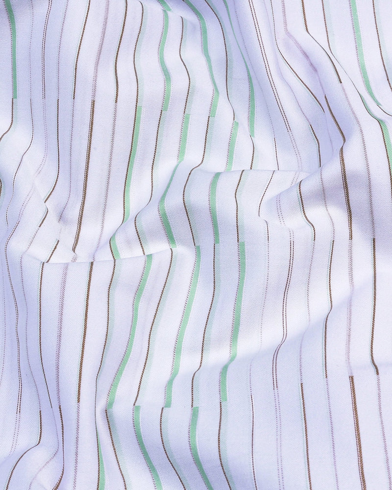 Marvel Cream With Green Weft Stripe White Cotton Shirt