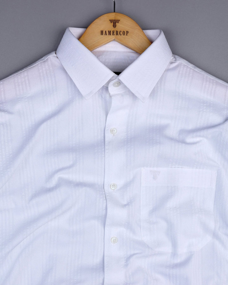 Mekong White Self Stripe Seersucker Dobby Cotton Shirt