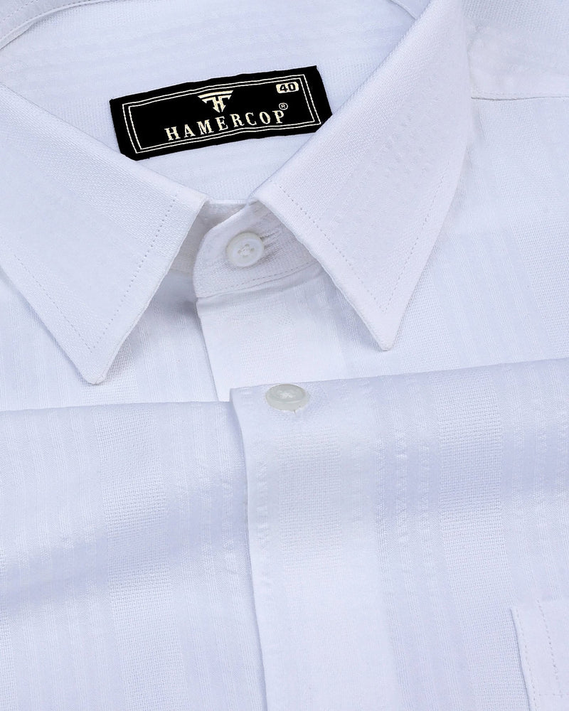 Mekong White Self Stripe Seersucker Dobby Cotton Shirt