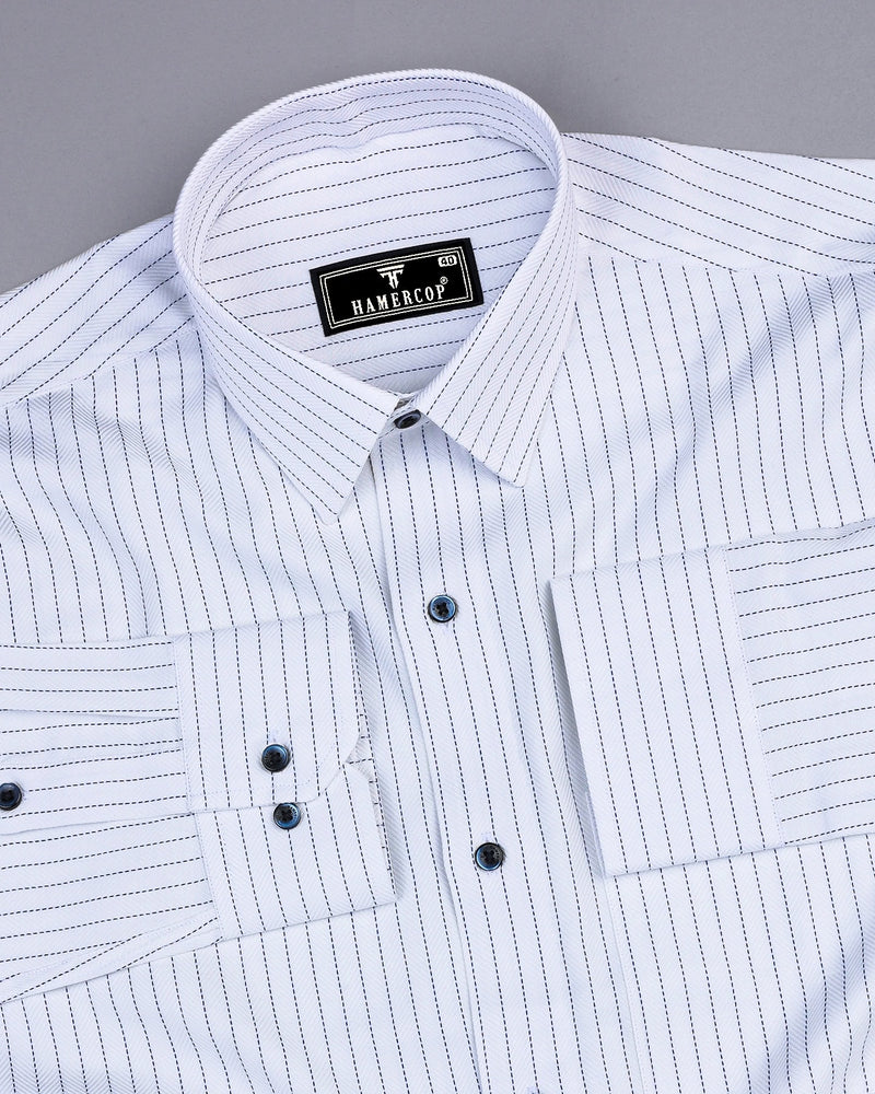 Itasca White With Blue Pin Stripe Premium Giza Shirt