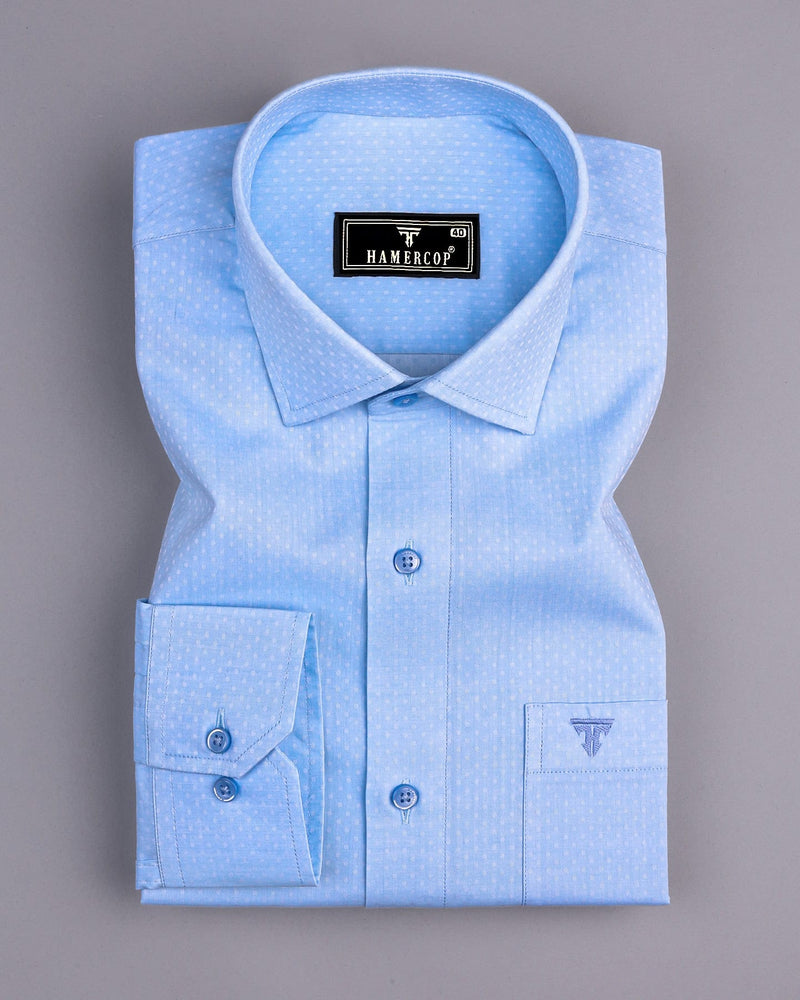 Polar SkyBlue With White Jacquard Textured Cotton Shirt