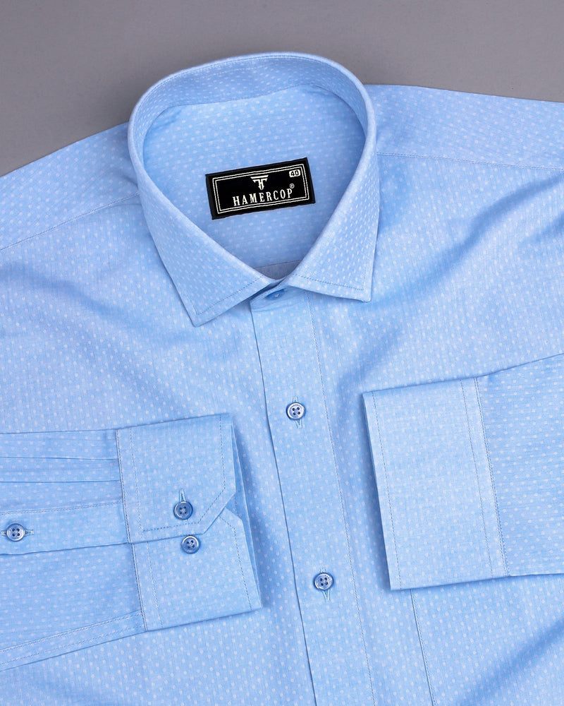 Polar SkyBlue With White Jacquard Textured Cotton Shirt