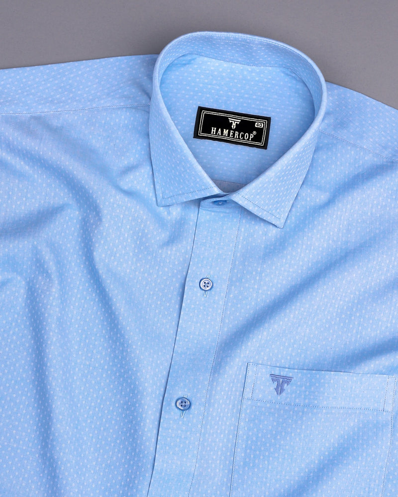 Polar SkyBlue With White Jacquard Textured Cotton Shirt