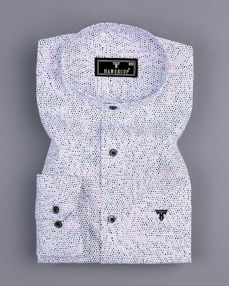 Grafton Black With Peach Printed White Cotton Shirt