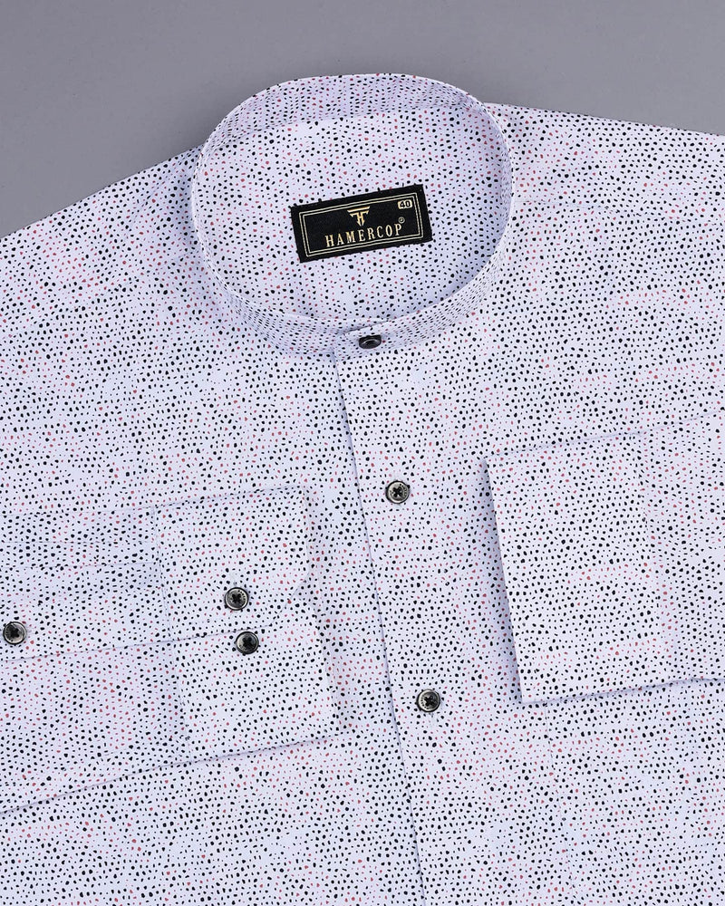 Grafton Black With Peach Printed White Cotton Shirt