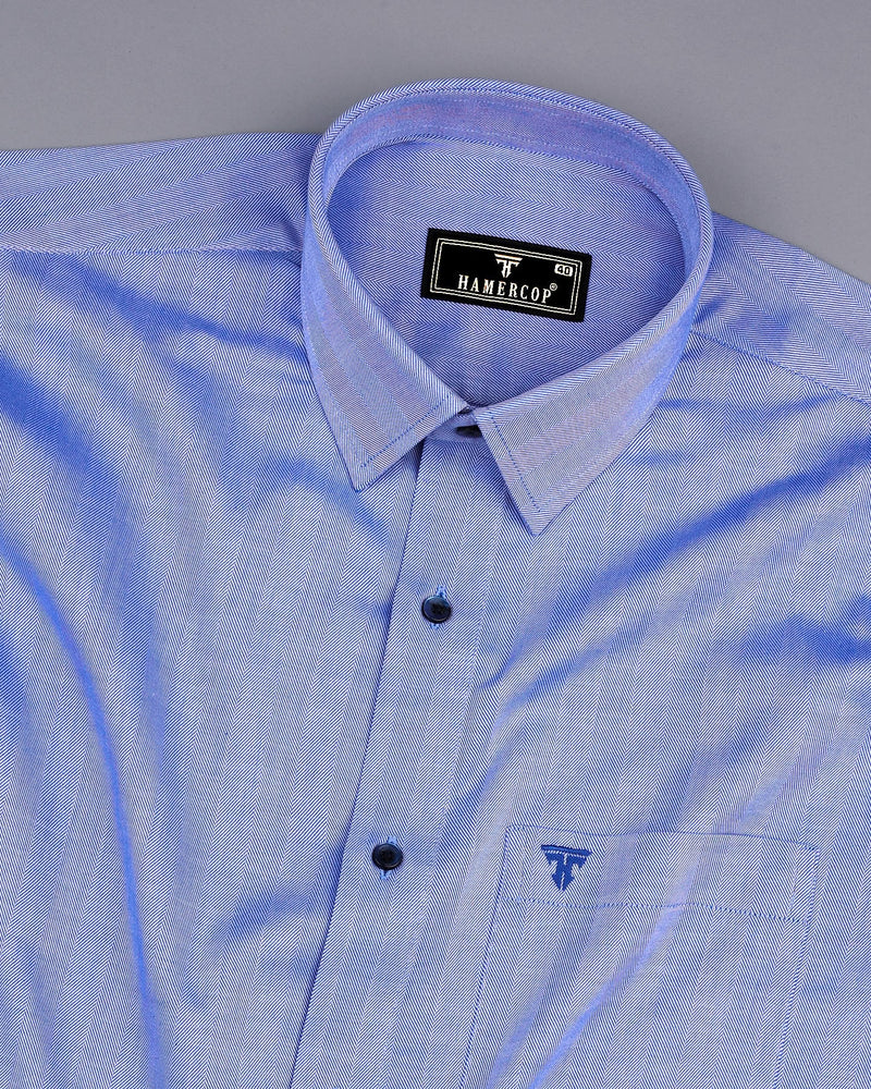 Vivid Blue Jacquard Self Stripe Dobby Cotton Shirt