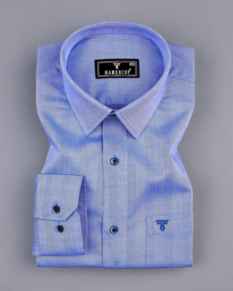 Vivid Blue Jacquard Self Stripe Dobby Cotton Shirt