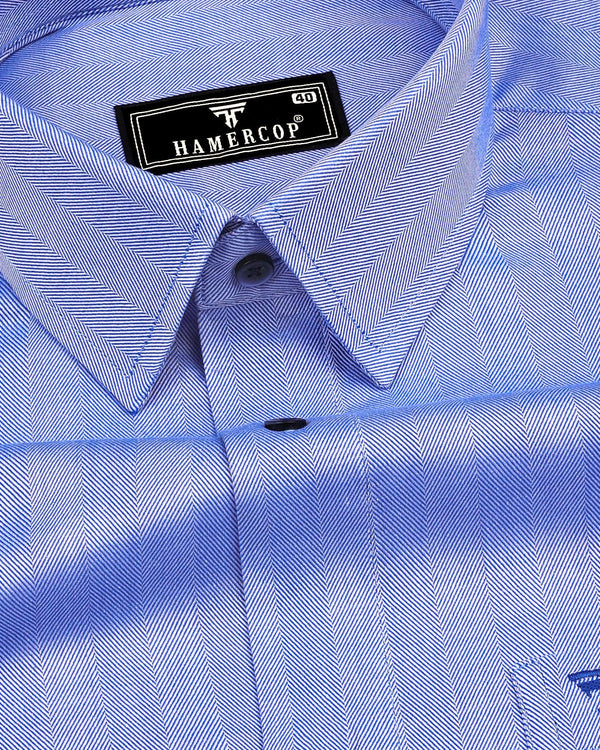 Vivid Blue Jacquard Self Stripe Dobby Cotton Shirt