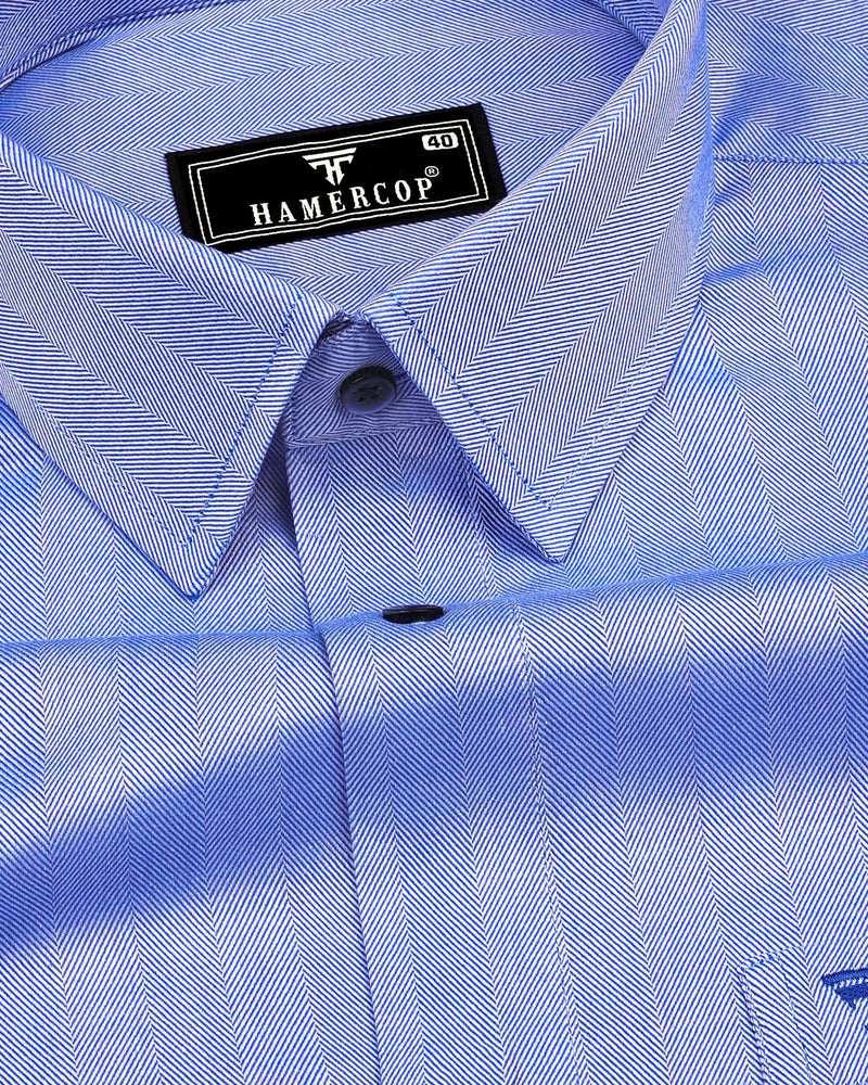 Vivid Blue Jacquard Self Stripe Dobby Cotton Shirt