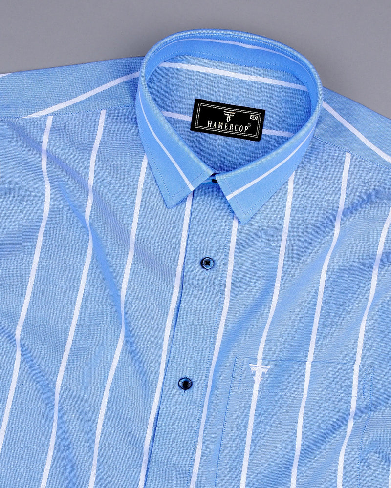 Argentina Blue With White Broad Stripe Oxford Cotton Shirt