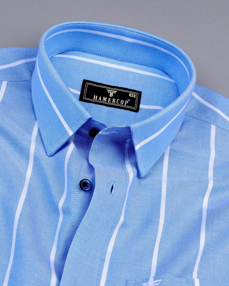 Argentina Blue With White Broad Stripe Oxford Cotton Shirt