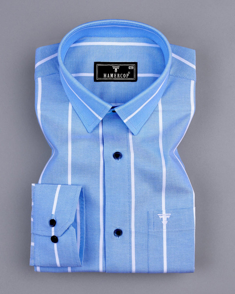 Argentina Blue With White Broad Stripe Oxford Cotton Shirt