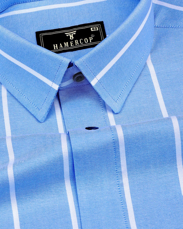 Argentina Blue With White Broad Stripe Oxford Cotton Shirt