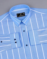 Argentina Blue With White Broad Stripe Oxford Cotton Shirt