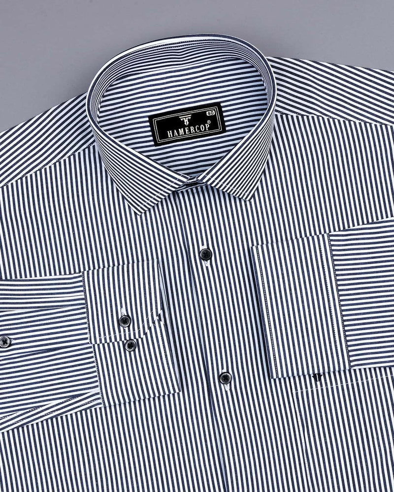 Lead Black With White Stripe Formal Cotton Shirt