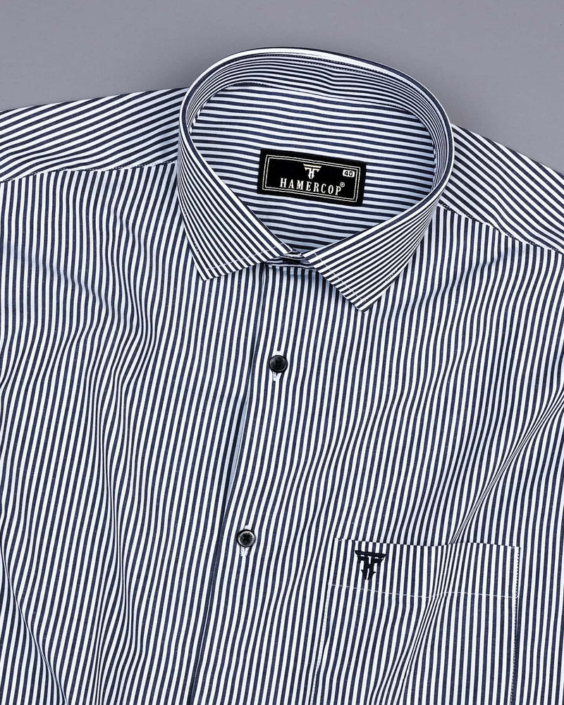 Lead Black With White Stripe Formal Cotton Shirt