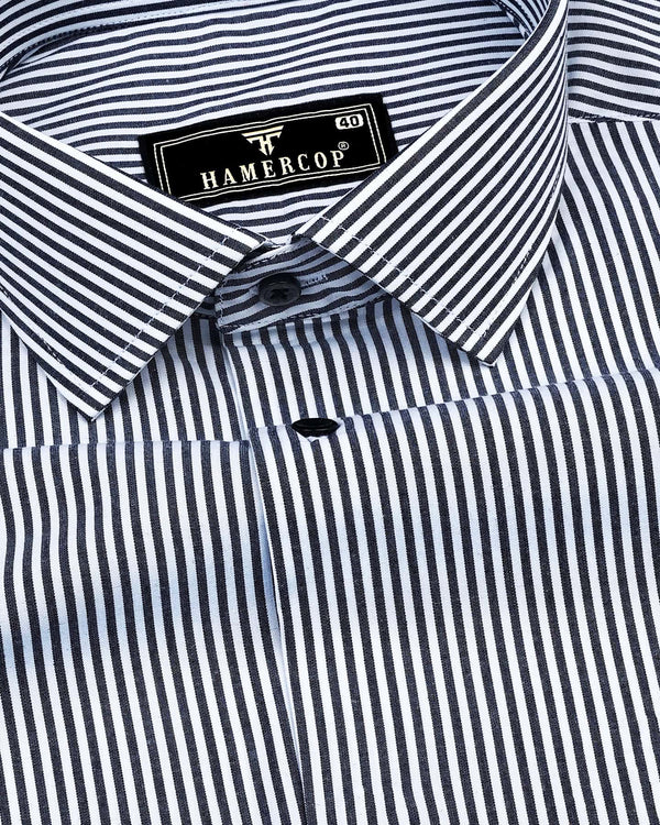 Lead Black With White Stripe Formal Cotton Shirt