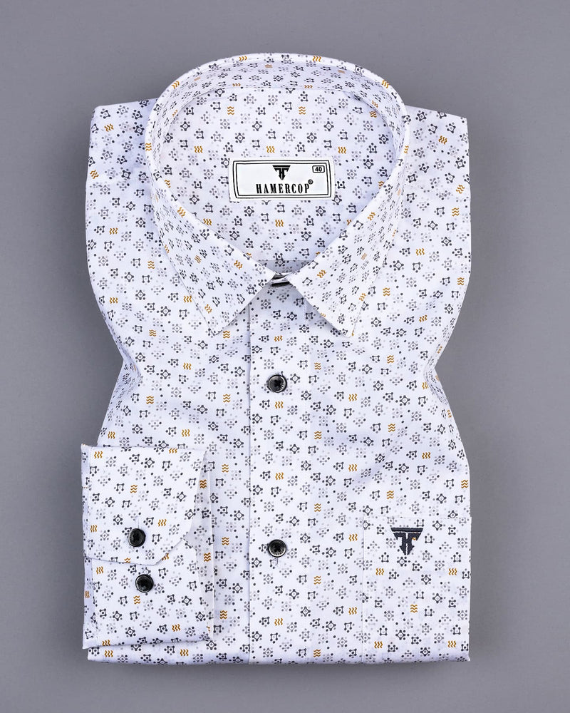 Helston White With Gray Printed Cotton Shirt