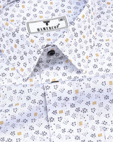 Helston White With Gray Printed Cotton Shirt