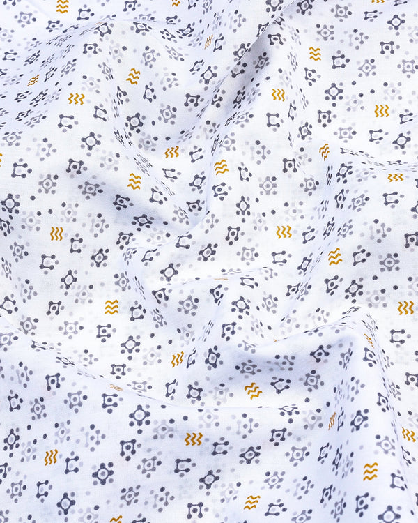 Helston White With Gray Printed Cotton Shirt