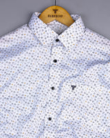 Helston White With Gray Printed Cotton Shirt