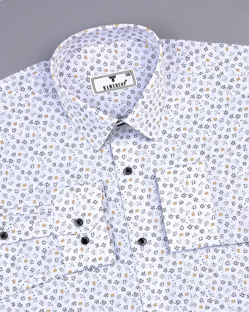 Helston White With Gray Printed Cotton Shirt