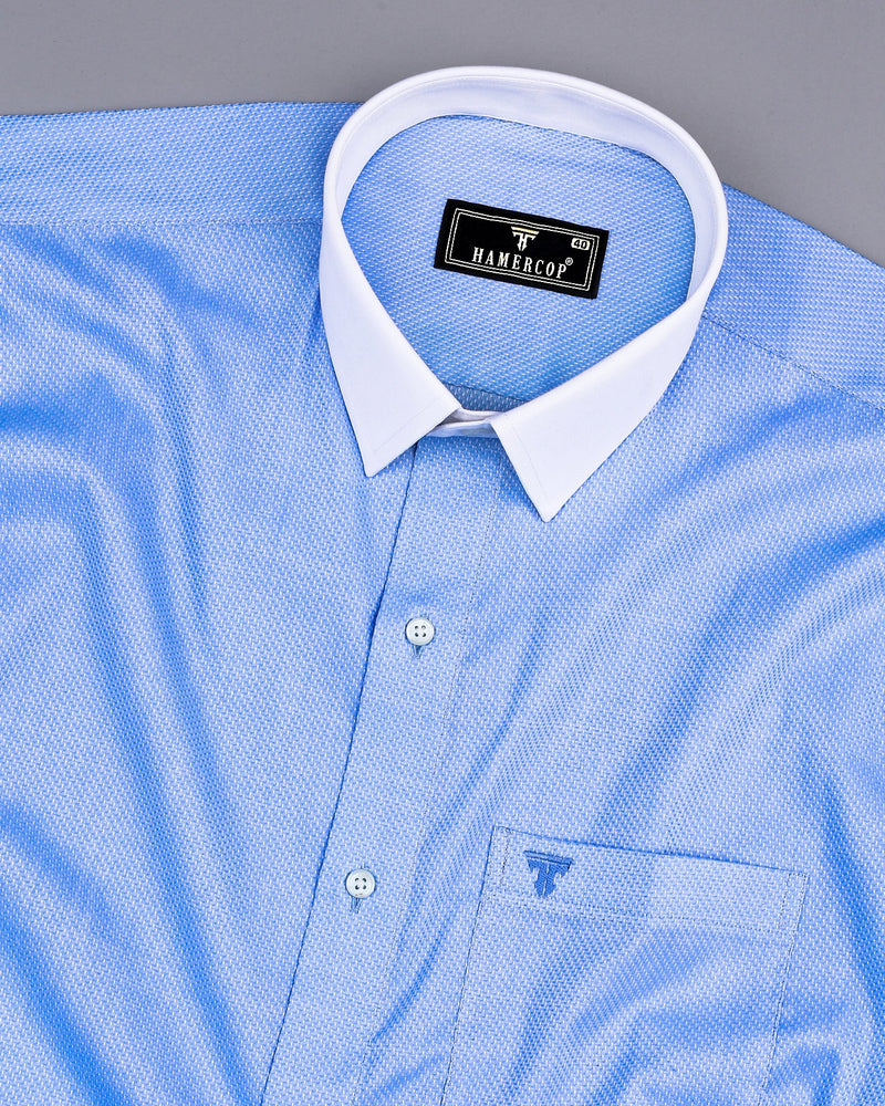 Mist Blue Dobby Textured Designer Cotton Shirt