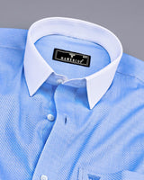 Mist Blue Dobby Textured Designer Cotton Shirt