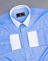 Mist Blue Dobby Textured Designer Cotton Shirt