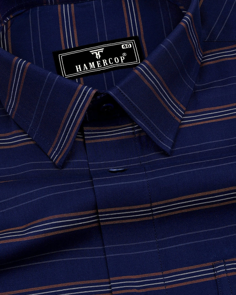 NavyBlue With Brown Weft Stripe Formal Cotton Shirt