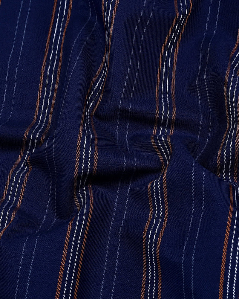 NavyBlue With Brown Weft Stripe Formal Cotton Shirt