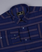 NavyBlue With Brown Weft Stripe Formal Cotton Shirt