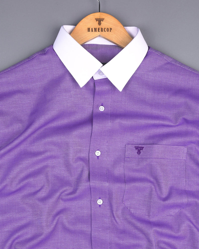 Indigo Purple With White Jacquard Texture Designer Cotton Shirt