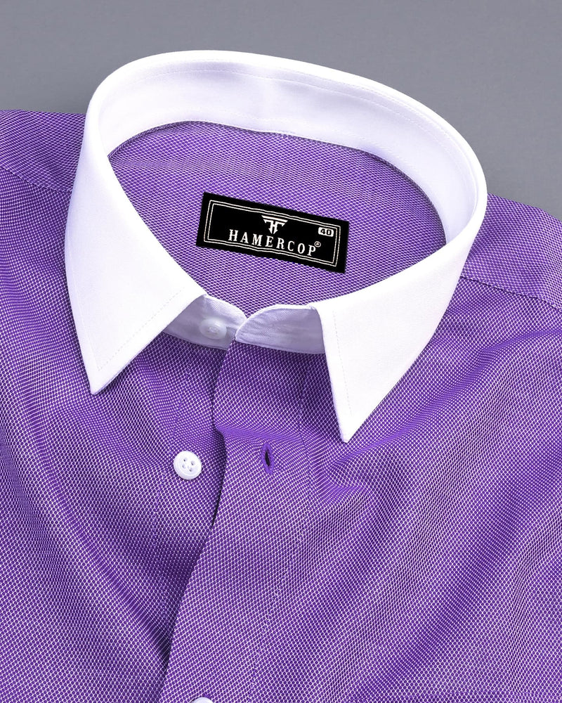 Indigo Purple With White Jacquard Texture Designer Cotton Shirt