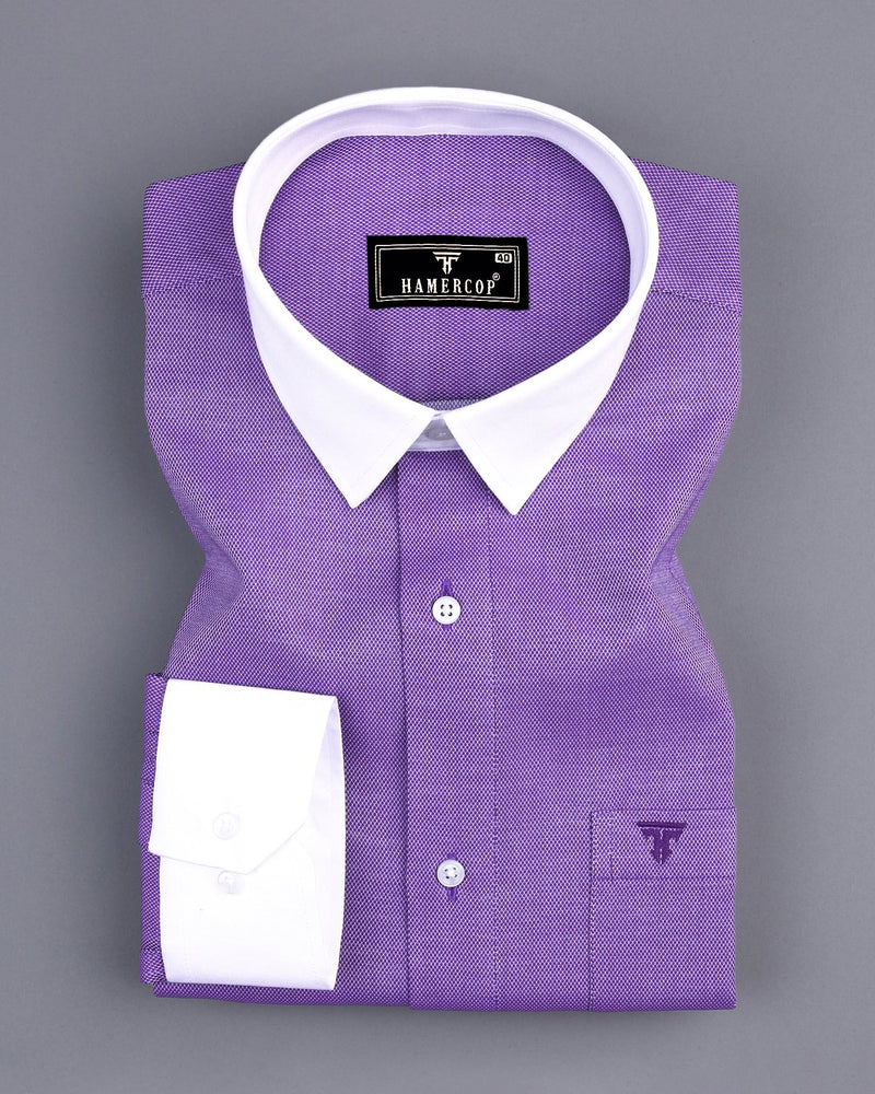 Indigo Purple With White Jacquard Texture Designer Cotton Shirt